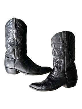 Lucchese Vintage Cowboy Boots Teju Lizard Black 10.5D Mens
